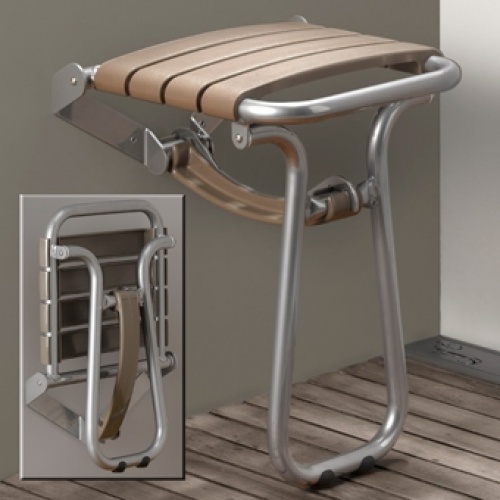 Siège de douche escamotable Taupe et Gris Chrome 047629 Siège de douche escamotable Taupe et Gris Chrome 047629