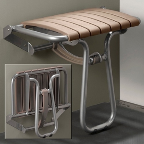 Siège de douche escamotable Assise grande taille - Taupe et Gris chrome 047634