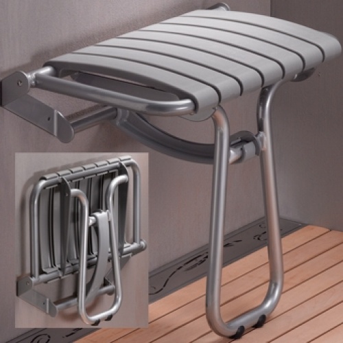 Siège de douche escamotable Assise grande taille - Gris et Gris chrome 047643 Siège de douche escamotable Assise grande taille - Gris et Gris chrome 047643
