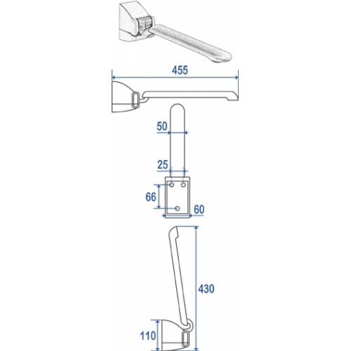 OLD - Accoudoir relevable pour siège de douche Pellet 047635 047635cotes