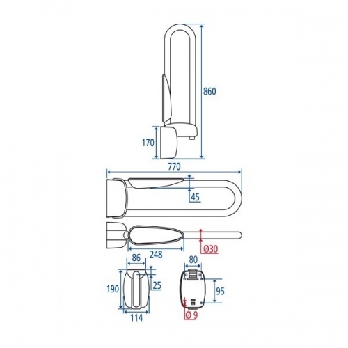 OLD - Barre relevable avec accoudoir 600mm Pellet 048875 048875cotes