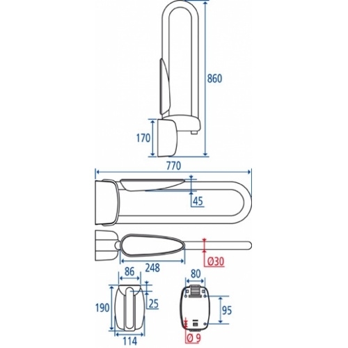 OLD - Barre relevable avec accoudoir 770mm Pellet 048895 048895cotes