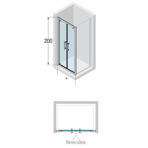 Paroi à 2 battants ROSE ROSSE B 100cm Transparent Silver Schéma rose b Paroi à 2 battants ROSE ROSSE B 100cm Transparent Silver Schéma rose b