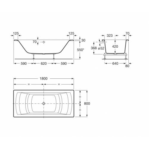 Baignoire nue rectangulaire HALL Biplace 180x80cm Hall biplace cotes Baignoire nue rectangulaire HALL Biplace 180x80cm Hall biplace cotes