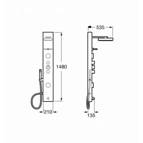 Colonne de douche thermostatique avec hydromassage en acier Neos 2 Neos 2 cote Colonne de douche thermostatique avec hydromassage en acier Neos 2 Neos 2 cote
