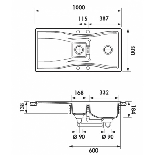 Évier de cuisine CRISTADUR Waterfall 1.5 Cuves Magma Evc1511 119 cote