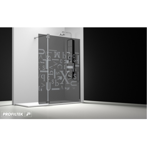 Paroi fixe + volet verre fumé sablé Caractères 60+35cm Droite Belus fumé imprim caracteres droite