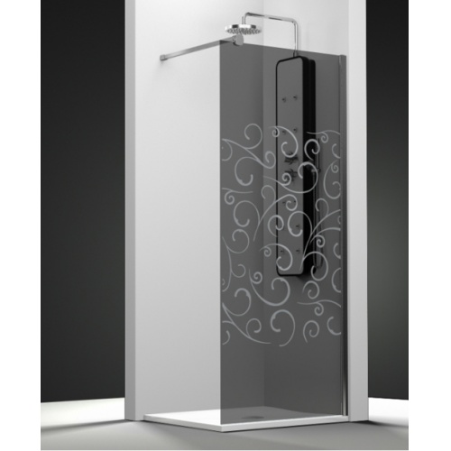 Paroi de douche fixe ONE verre fumé sablé Volutas 30cm droite Paroi de douche fixe ONE verre fumé sablé Volutas 30cm droite