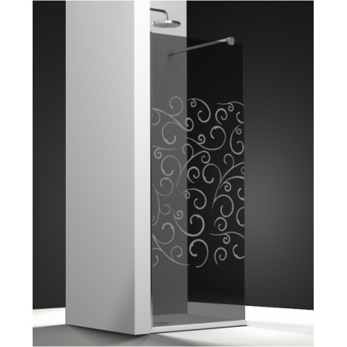 Paroi de douche fixe ONE verre fumé sablé Volutas 120cm gauche Paroi de douche fixe ONE verre fumé sablé Volutas 120cm gauche