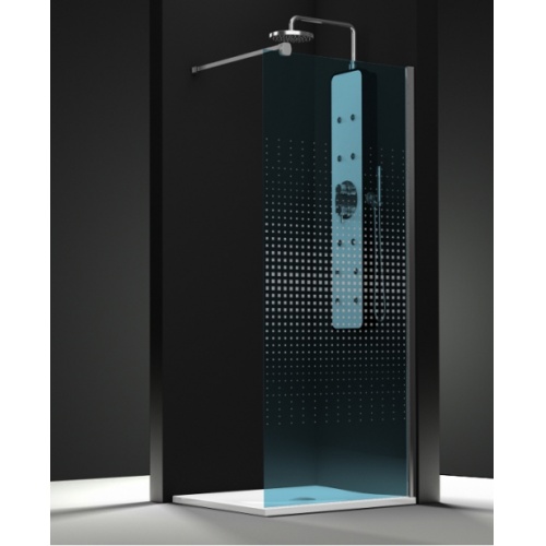 Paroi de douche fixe ONE verre bleu sablé dégradé 90cm droite Degrade bleu droite noir zoom