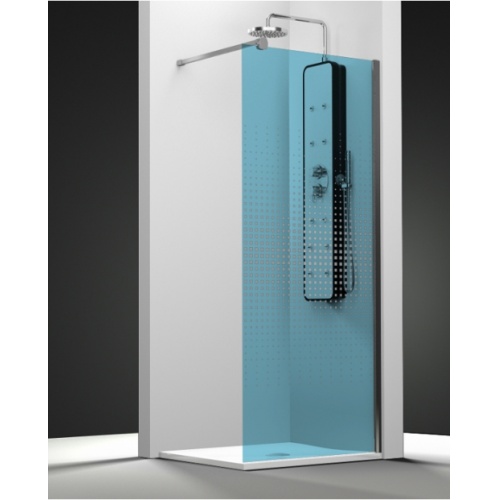 Paroi de douche fixe ONE verre bleu sablé dégradé 50cm droite Paroi de douche fixe ONE verre bleu sablé dégradé 50cm droite