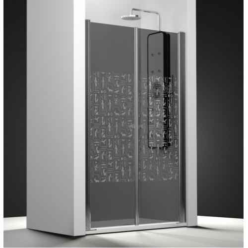 Porte de douche 2 panneaux battants verre fumé sablé Egypte 60cm
