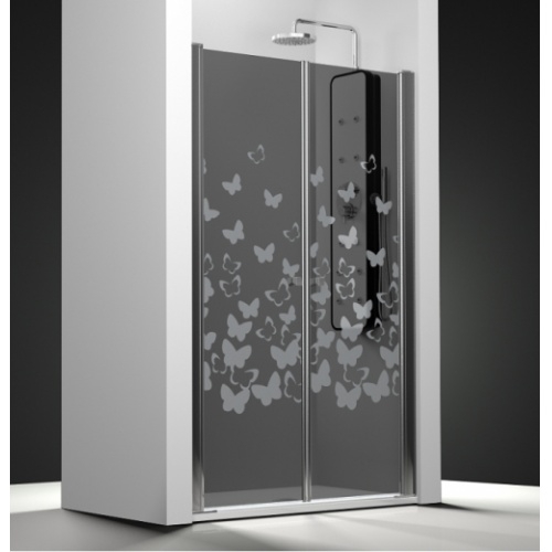 Porte de douche 2 panneaux battants verre fumé sablé Papillon 60cm