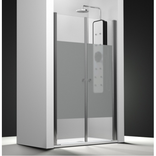 Porte de douche 2 panneaux battants verre Transparent bande sablée 60cm
