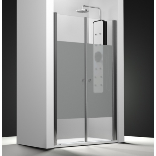Porte de douche 2 panneaux battants verre Transparent bande sablée 150cm Porte de douche 2 panneaux battants verre Transparent bande sablée 150cm
