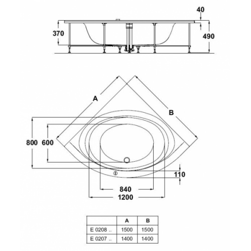 OLD - Baignoire d'angle 150x150 Connect IDEAL STANDARD E020801 cote OLD - Baignoire d'angle 150x150 Connect IDEAL STANDARD E020801 cote