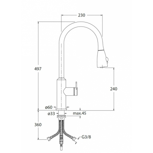 Mitigeur pour évier de cuisine ALTO 100% Inox avec douchette - KX53028 Kx53051 cote Mitigeur pour évier de cuisine ALTO 100% Inox avec douchette - KX53028 Kx53051 cote
