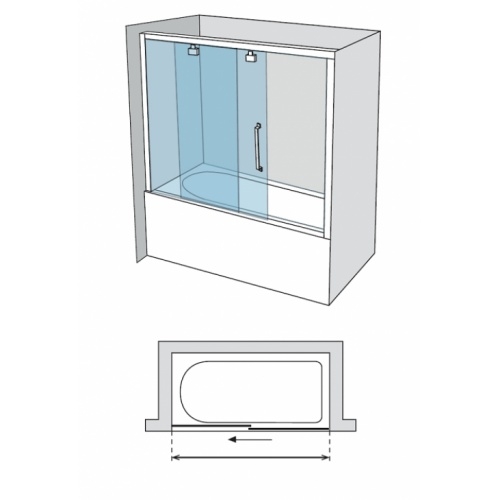 Paroi de baignoire Verre transparent bande sablé 1 panneau coulissant 150cm version droite Vt 110 cote droite