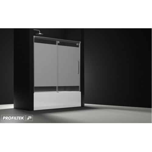 Paroi de baignoire Verre transparent bande sablé 1 panneau coulissant 150cm version droite Vt 110 transparent bande sablé droite 2