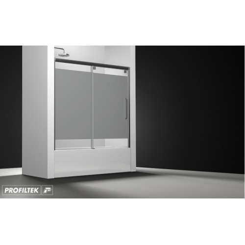 Paroi de baignoire Verre transparent bande sablé 1 panneau coulissant 150cm version droite Vt 110 transparent bande sablé droite