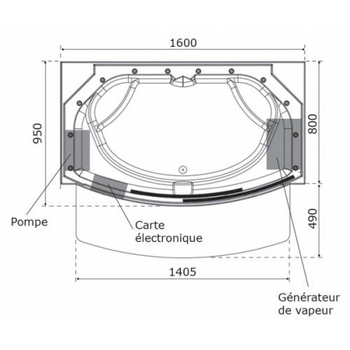 Cabine de douche JEDO BORA BORA FITNESS Hammam 4.5 Kw 160x95