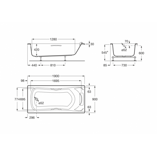 Baignoire nue rectangulaire Becool 190x90cm Becool 190x90 Schéma Baignoire nue rectangulaire Becool 190x90cm Becool 190x90 Schéma