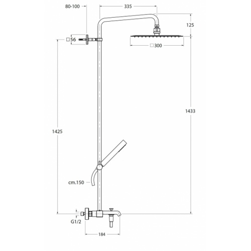 Colonne bain/douche thermostatique Quadri Bagno 300 QD18851 Qd18851 cote Colonne bain/douche thermostatique Quadri Bagno 300 QD18851 Qd18851 cote