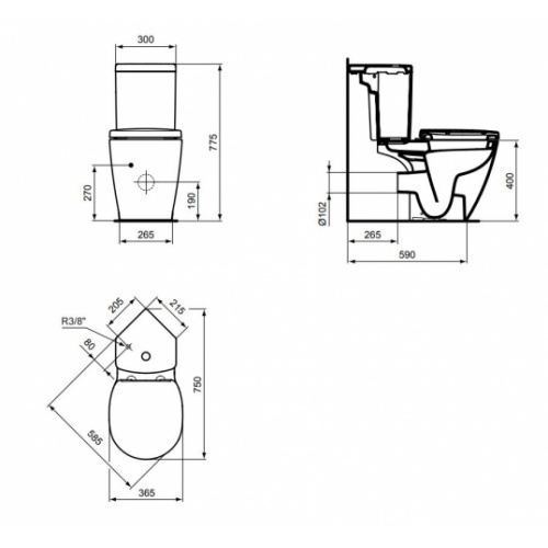 Pack WC d'angle Connect Space sortie horizontale E129901 E129901 cote Pack WC d'angle Connect Space sortie horizontale E129901 E129901 cote