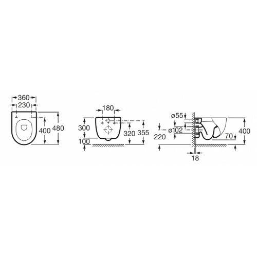 Cuvette suspendue Compacte MERIDIAN-N avec abattant frein de chute A346248000 cote Cuvette suspendue Compacte MERIDIAN-N avec abattant frein de chute A346248000 cote