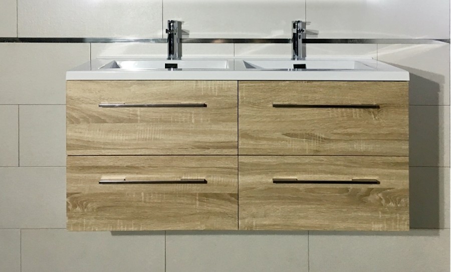 Meuble double vasque 117 Jupiter 2.0 Bois Clair sans miroir Meuble double vasque 117 Jupiter 2.0 Bois Clair sans miroir