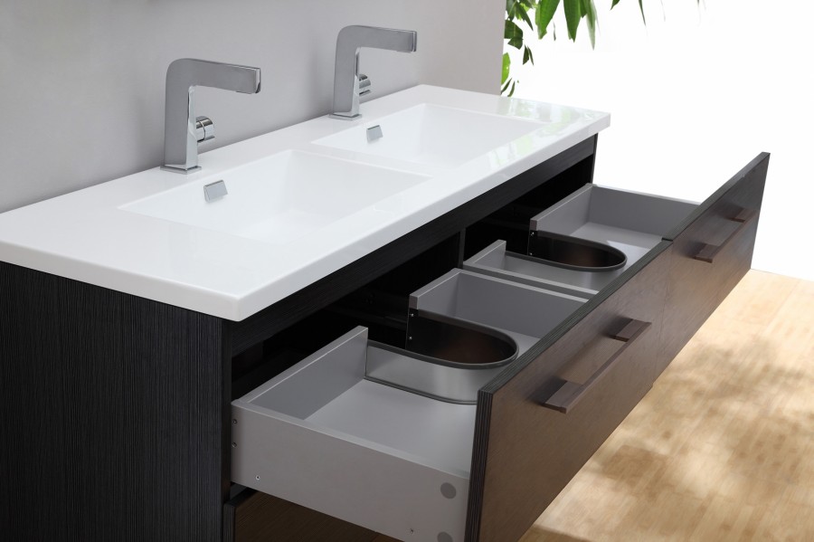 Meuble double vasque JUPITER 140 cm Gris Structuré