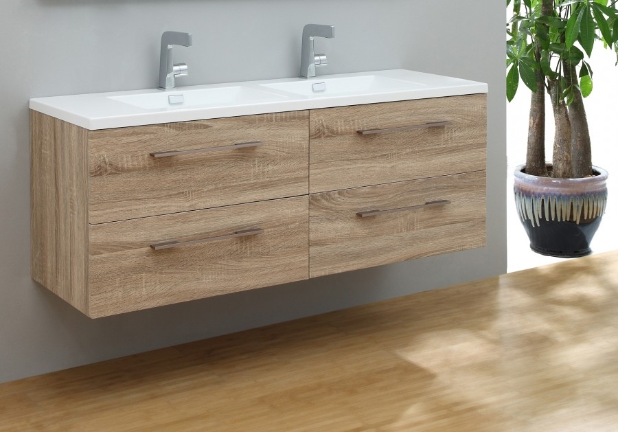 Meuble De Salle De Bain Double Vasque 140 Cm Meuble double vasque JUPITER 140 cm Chêne Clair