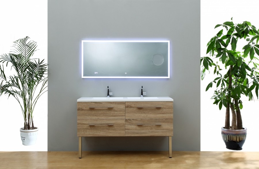 Meuble double vasque JUPITER 140 cm Chêne Clair avec miroir