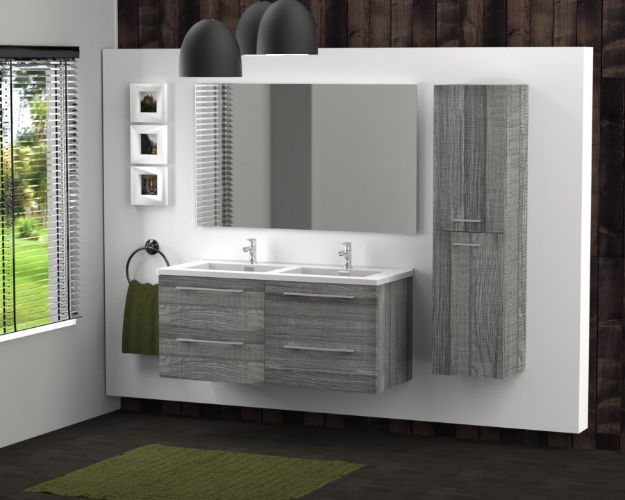 Meuble double vasque 117 Jupiter 2.0 Bois Gris Scié SANS miroir Meuble double vasque 117 Jupiter 2.0 Bois Gris Scié SANS miroir