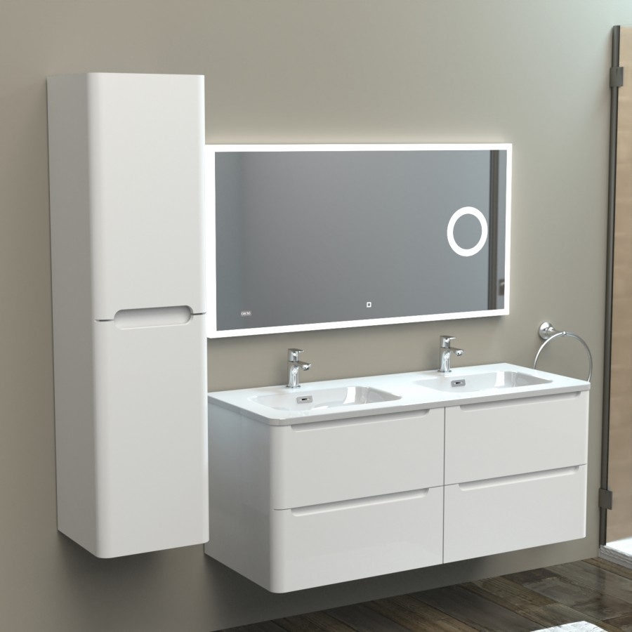 Meuble double vasque 120cm TOOLA Blanc Brillant sans miroir Meuble double vasque 120cm TOOLA Blanc Brillant sans miroir