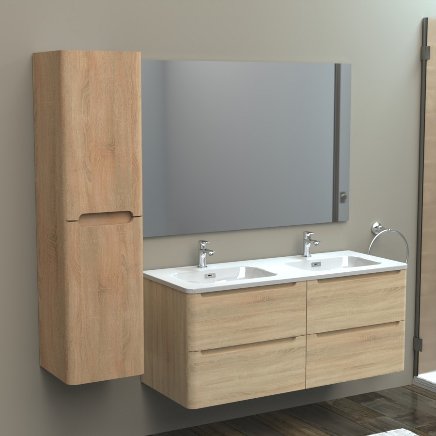 Meuble double vasque 120cm TOOLA Bois Clair sans miroir Meuble double vasque 120cm TOOLA Bois Clair sans miroir
