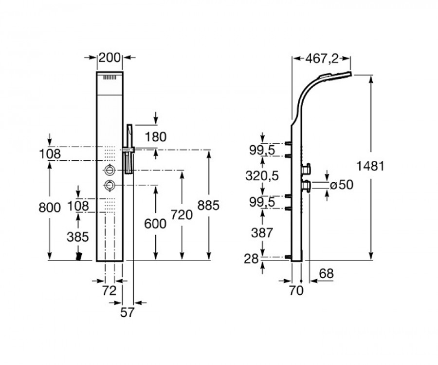 Colonne de douche en acier avec Hydromassage Essential Roca