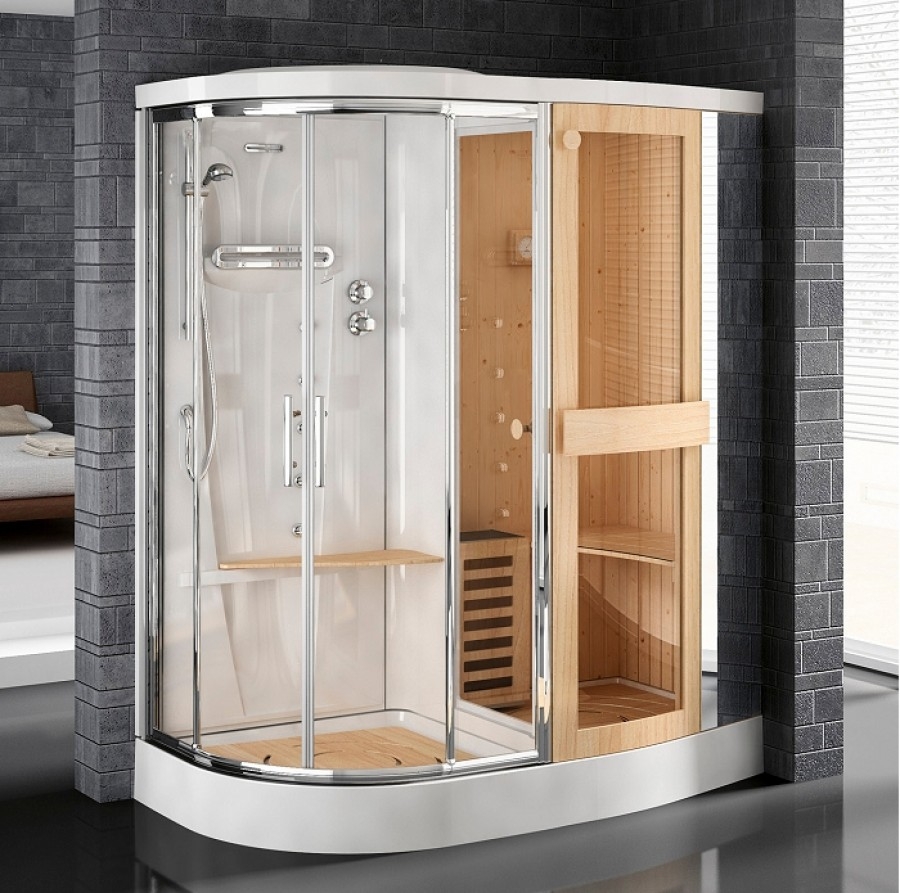 Cabine de douche avec Sauna STOCKOLM R 180 version droite Blanc